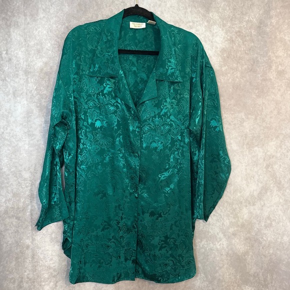 Vintage Victoria's Secret Gold Label Green Satin Paisley Night Shirt Women's M/L - Picture 1 of 5